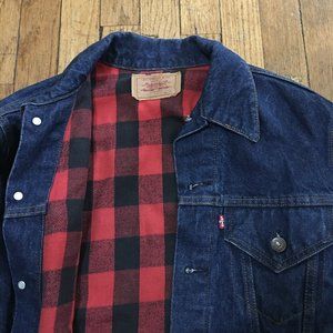 Rare Vintage Levis Plaid Blanket Lined Denim Trucker Jacket Excellent Condition